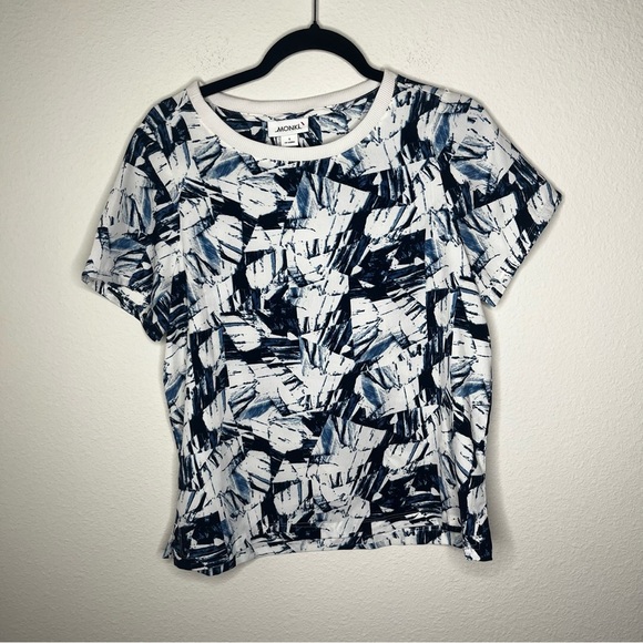 Monki Crewneck Short Sleeve Shirt Blouse Navy Blue White Size Small - Picture 3 of 9